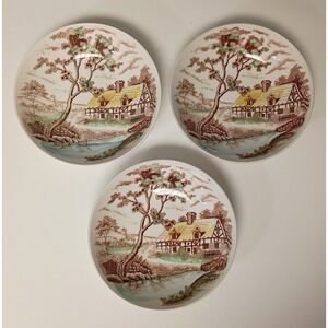 Colonial Village Handpainted Japan 1930's Saucer Set of 3 Decorative‎ Bowls